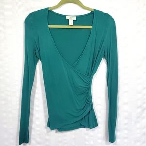 LOFT Wrap-Effect Long Sleeve Shirt Green Size XS